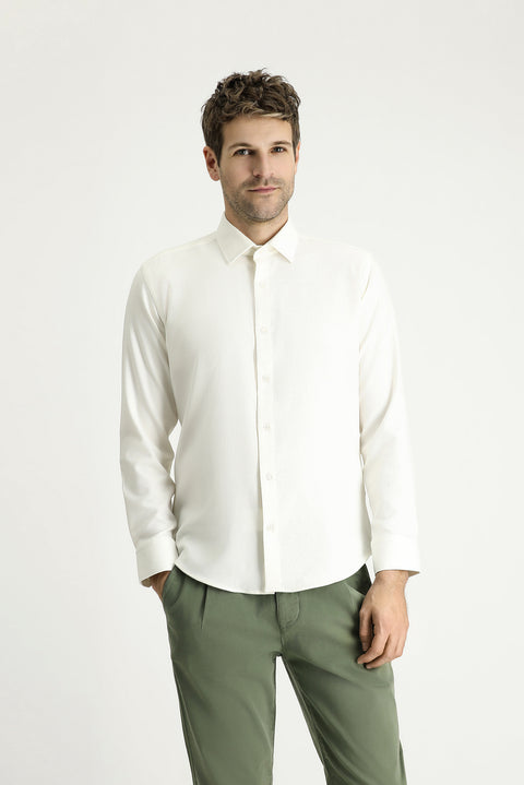 Beyaz Uzun Kol Slim Fit Dar Kesim Desenli Gömlek