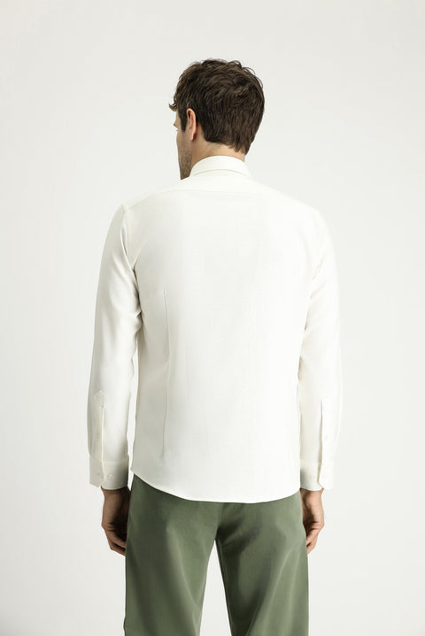 Beyaz Uzun Kol Slim Fit Dar Kesim Desenli Gömlek