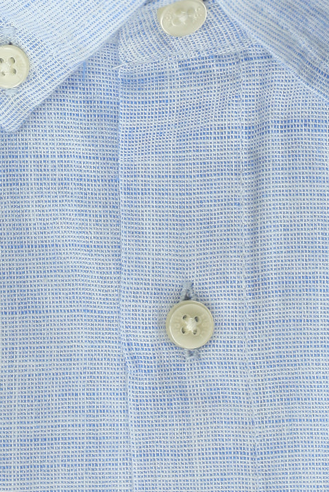 Gök Mavisi Büyük Beden Uzun Kol Desenli Pamuk Düğmeli Yaka Gömlek