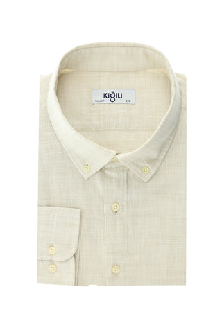  Aç?k Bej Büyük Beden Uzun Kol Desenli Pamuk Dü?meli Yaka Gömlek-Ki??l?