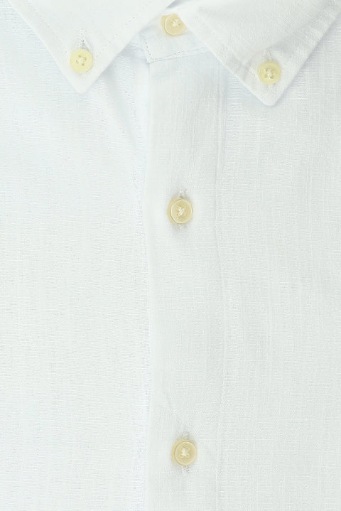 Beyaz Büyük Beden Uzun Kol Desenli Pamuk Düğmeli Yaka Gömlek