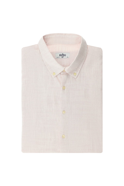 Pembe Büyük Beden Uzun Kol Desenli Pamuk Düğmeli Yaka Gömlek