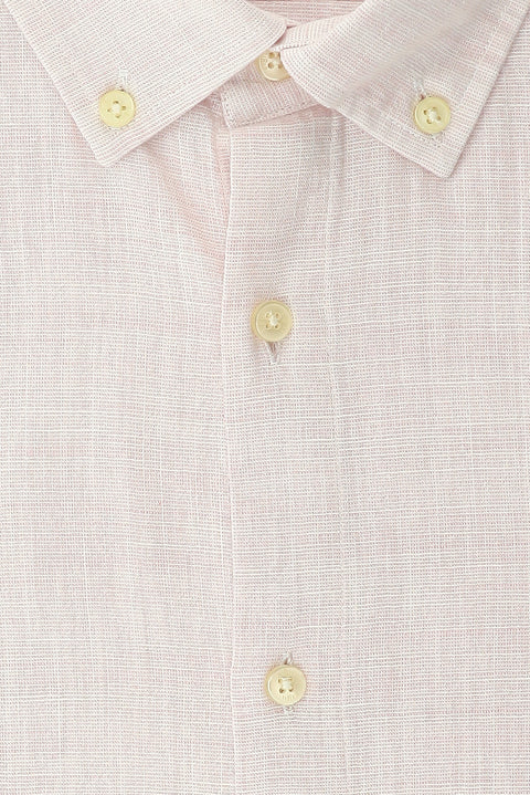 Pembe Büyük Beden Uzun Kol Desenli Pamuk Düğmeli Yaka Gömlek