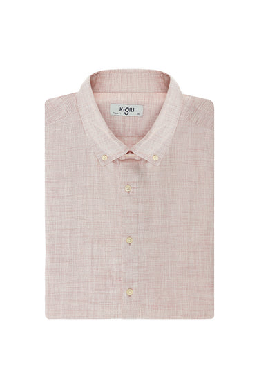 Açık Kırmızı Büyük Beden Uzun Kol Desenli Pamuk Düğmeli Yaka Gömlek