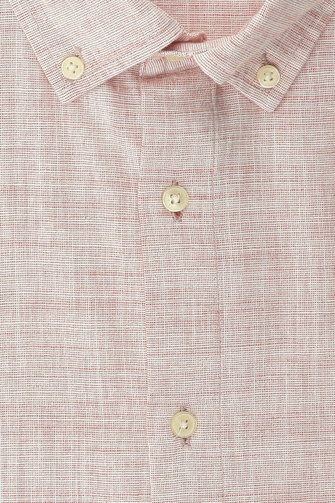 Açık Kırmızı Büyük Beden Uzun Kol Desenli Pamuk Düğmeli Yaka Gömlek