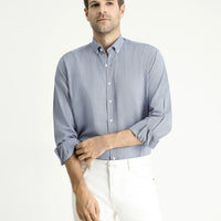 Orta Lacivert Uzun Kol Regular Fit Desenli Spor Pamuk Düğmeli Yaka Gömlek