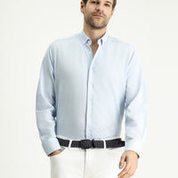 Uçuk Mavi Uzun Kol Regular Fit Desenli Spor Pamuk Düğmeli Yaka Gömlek