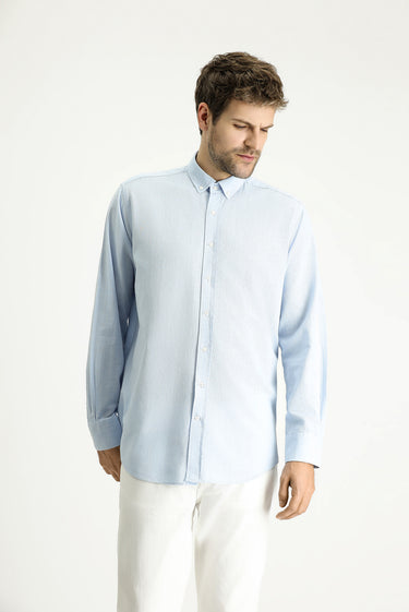 Uçuk Mavi Uzun Kol Regular Fit Desenli Spor Pamuk Düğmeli Yaka Gömlek