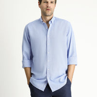Mavi Uzun Kol Regular Fit Desenli Spor Pamuk Düğmeli Yaka Gömlek