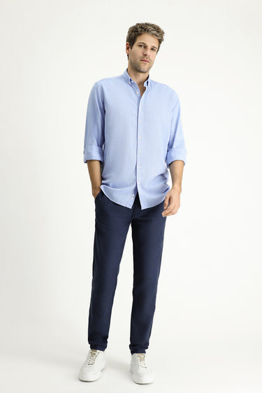 Mavi Uzun Kol Regular Fit Desenli Spor Pamuk Düğmeli Yaka Gömlek