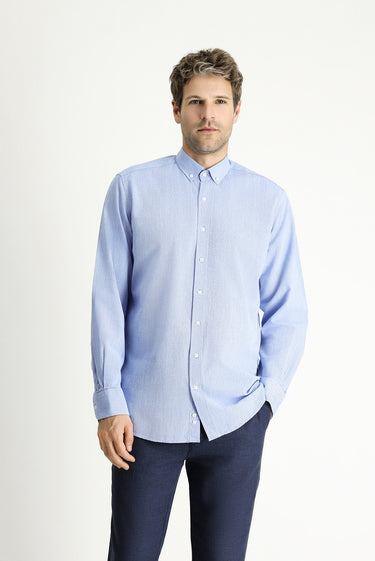 Mavi Uzun Kol Regular Fit Desenli Spor Pamuk Düğmeli Yaka Gömlek