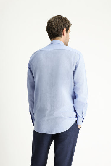 Mavi Uzun Kol Regular Fit Desenli Spor Pamuk Düğmeli Yaka Gömlek