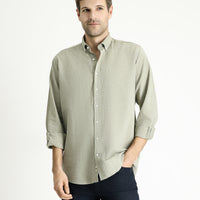 Fıstık Yeşili Uzun Kol Regular Fit Desenli Spor Pamuk Düğmeli Yaka Gömlek