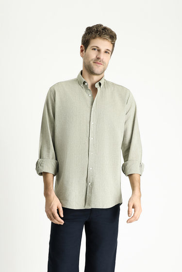 Fıstık Yeşili Uzun Kol Regular Fit Desenli Spor Pamuk Düğmeli Yaka Gömlek