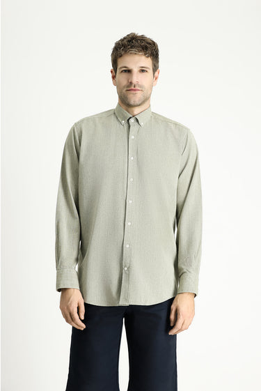 Fıstık Yeşili Uzun Kol Regular Fit Desenli Spor Pamuk Düğmeli Yaka Gömlek