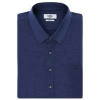 Açık Lacivert Büyük Beden Uzun Kol Desenli Cepli Pamuklu Keten Görünümlü Şantuk Gömlek