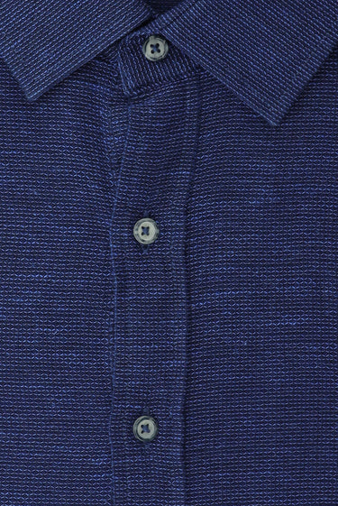  Açık Lacivert Büyük Beden Uzun Kol Desenli Cepli Pamuklu Keten Görünümlü Şantuk Gömlek