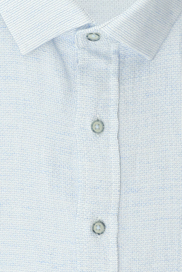 Açık Mavi Büyük Beden Uzun Kol Desenli Cepli Pamuklu Keten Görünümlü Şantuk Gömlek