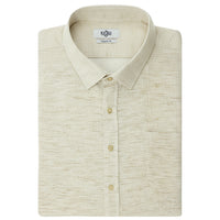 Koyu Bej Büyük Beden Uzun Kol Desenli Cepli Pamuklu Keten Görünümlü Şantuk Gömlek