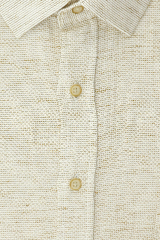  Koyu Bej Büyük Beden Uzun Kol Desenli Cepli Pamuklu Keten Görünümlü Şantuk Gömlek