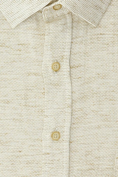 Koyu Bej Büyük Beden Uzun Kol Desenli Cepli Pamuklu Keten Görünümlü Şantuk Gömlek