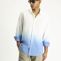 Mavi Uzun Kol Regular Fit Spor Desenli Düğmeli Yaka Keten Görünümlü Pamuk Gömlek