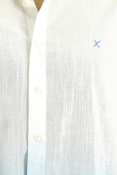 Mavi Uzun Kol Regular Fit Spor Desenli Düğmeli Yaka Keten Görünümlü Pamuk Gömlek