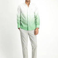 Çağla Yeşili Uzun Kol Regular Fit Spor Desenli Düğmeli Yaka Keten Görünümlü Pamuk Gömlek