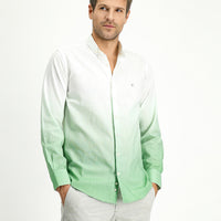 Light Green Long Sleeve Regular Fit Sporty Patterned Button-Down Collar Linen-Look Cotton Shirt