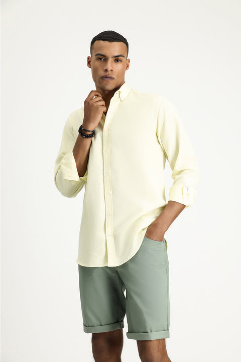 Açık Sarı Uzun Kol Regular Fit Oxford Pamuk Gömlek