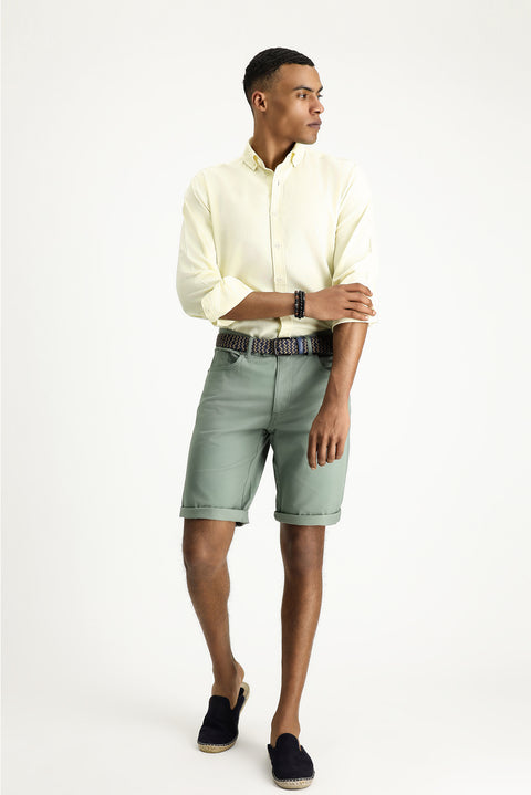 Açık Sarı Uzun Kol Regular Fit Oxford Pamuk Gömlek