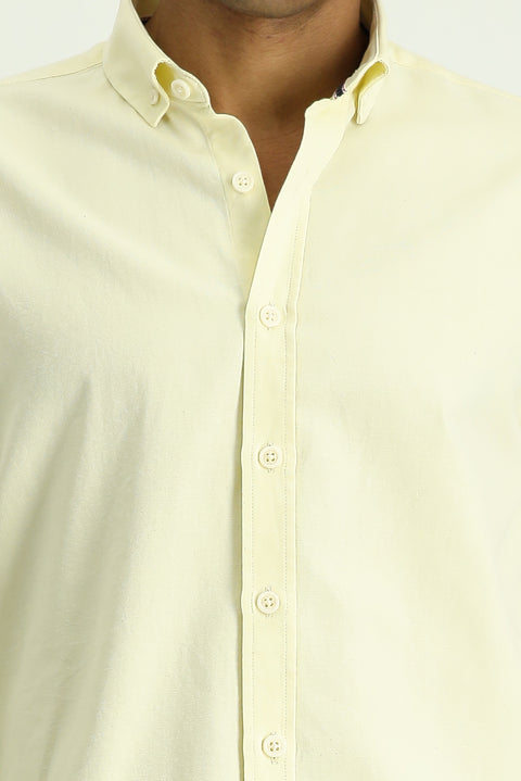 Açık Sarı Uzun Kol Regular Fit Oxford Pamuk Gömlek