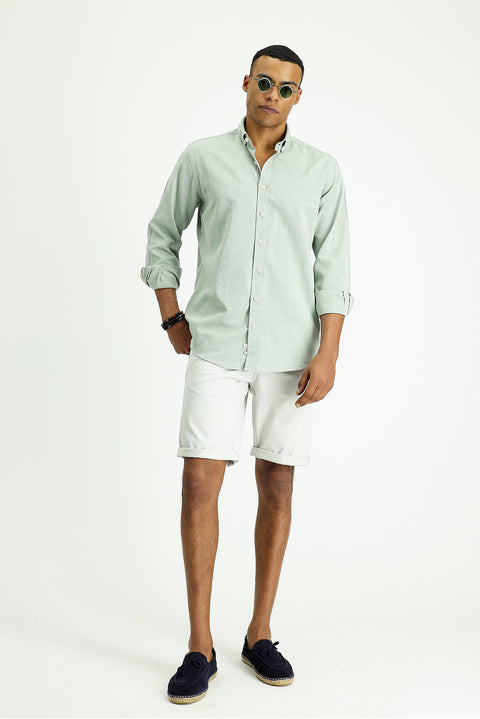 Koyu Yeşil Uzun Kol Regular Fit Oxford Pamuk Gömlek