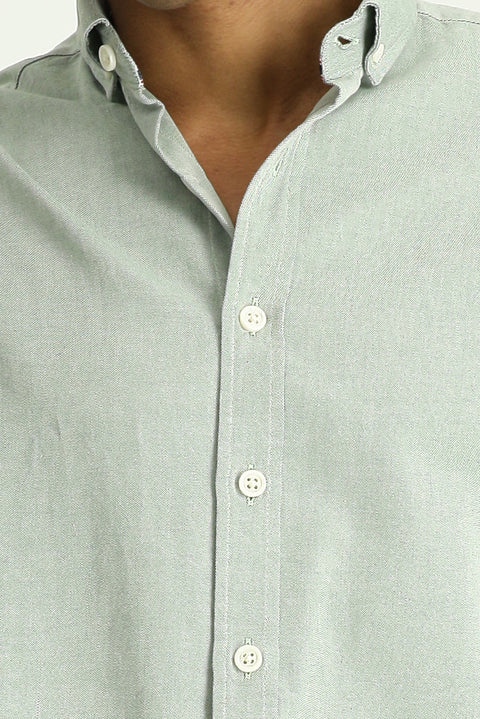 Koyu Yeşil Uzun Kol Regular Fit Oxford Pamuk Gömlek