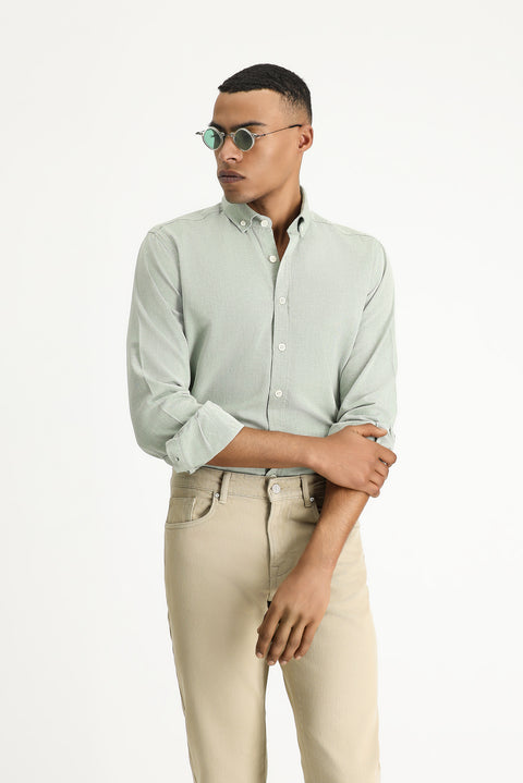 Koyu Yeşil Uzun Kol Regular Fit Oxford Pamuk Gömlek
