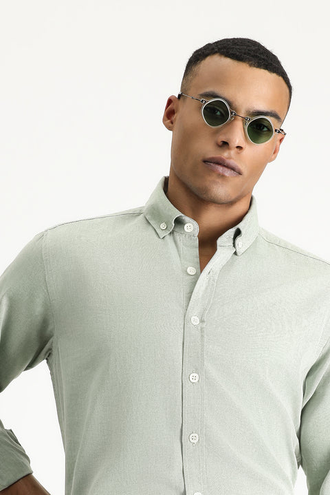 Koyu Yeşil Uzun Kol Regular Fit Oxford Pamuk Gömlek