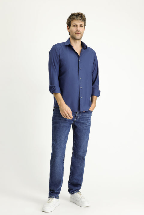 Orta Lacivert Uzun Kol Regular Fit Spor Pamuk Gömlek