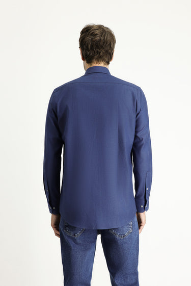 Orta Lacivert Uzun Kol Regular Fit Spor Pamuk Gömlek