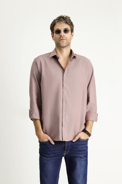 Açık Bordo Uzun Kol Regular Fit Spor Pamuk Gömlek