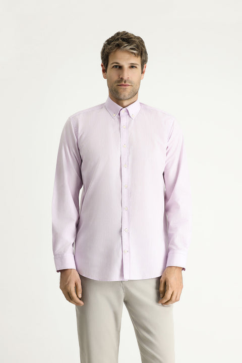 Toz Pembe Uzun Kol Regular Fit Spor Pamuk Gömlek