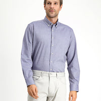 Orta Lacivert Uzun Kol Regular Fit Düğmeli Yaka Oxford Pamuk Gömlek