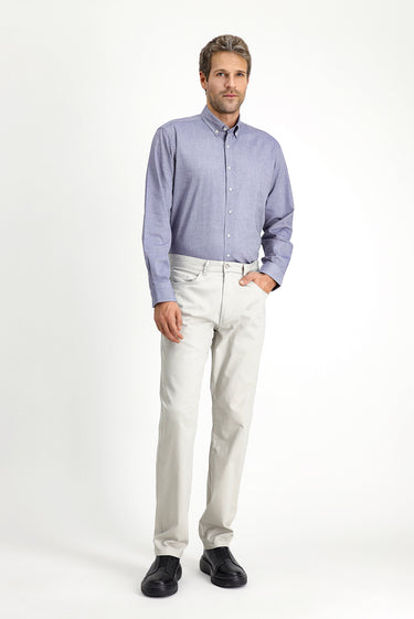 Orta Lacivert Uzun Kol Regular Fit Düğmeli Yaka Oxford Pamuk Gömlek