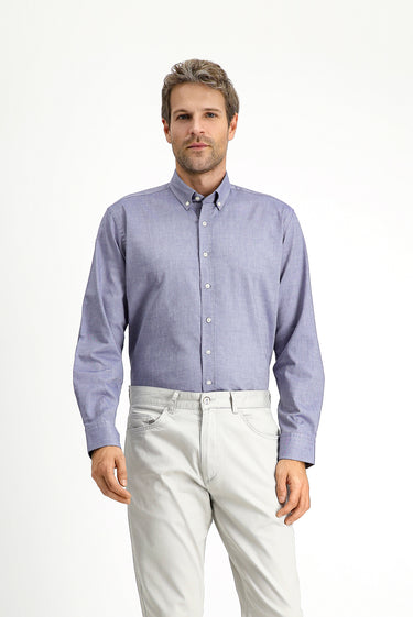 Orta Lacivert Uzun Kol Regular Fit Düğmeli Yaka Oxford Pamuk Gömlek