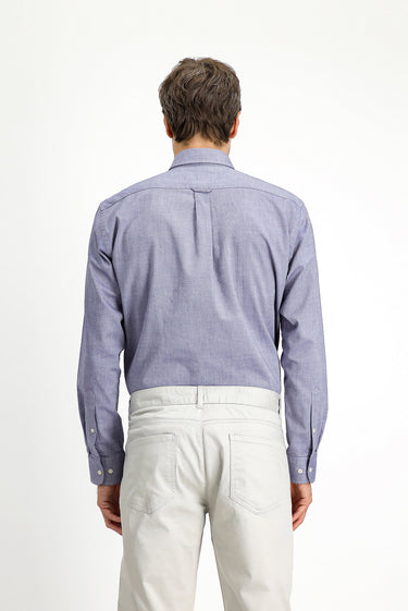 Orta Lacivert Uzun Kol Regular Fit Düğmeli Yaka Oxford Pamuk Gömlek