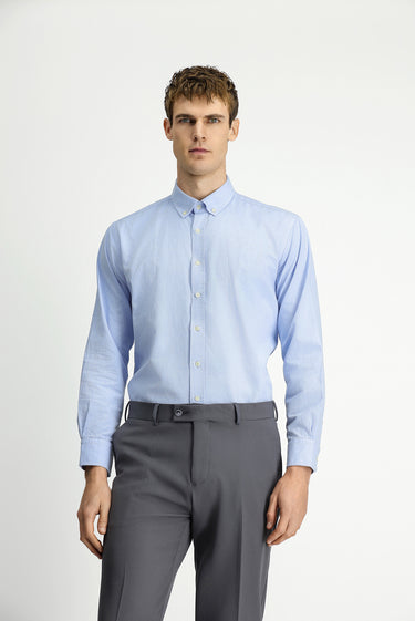 Uçuk Mavi Uzun Kol Regular Fit Düğmeli Yaka Oxford Pamuk Gömlek