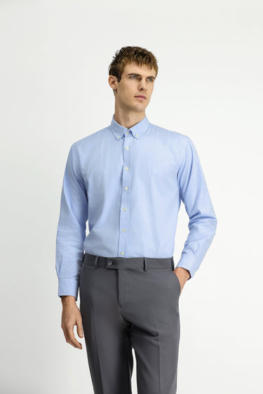 Uçuk Mavi Uzun Kol Regular Fit Düğmeli Yaka Oxford Pamuk Gömlek