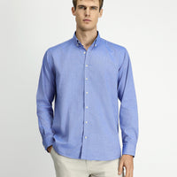 Koyu Mavi  Uzun Kol Regular Fit Düğmeli Yaka Oxford Pamuk Gömlek