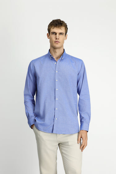 Koyu Mavi  Uzun Kol Regular Fit Düğmeli Yaka Oxford Pamuk Gömlek