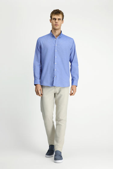 Koyu Mavi  Uzun Kol Regular Fit Düğmeli Yaka Oxford Pamuk Gömlek