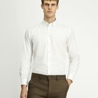 Beyaz Uzun Kol Regular Fit Düğmeli Yaka Oxford Pamuk Gömlek